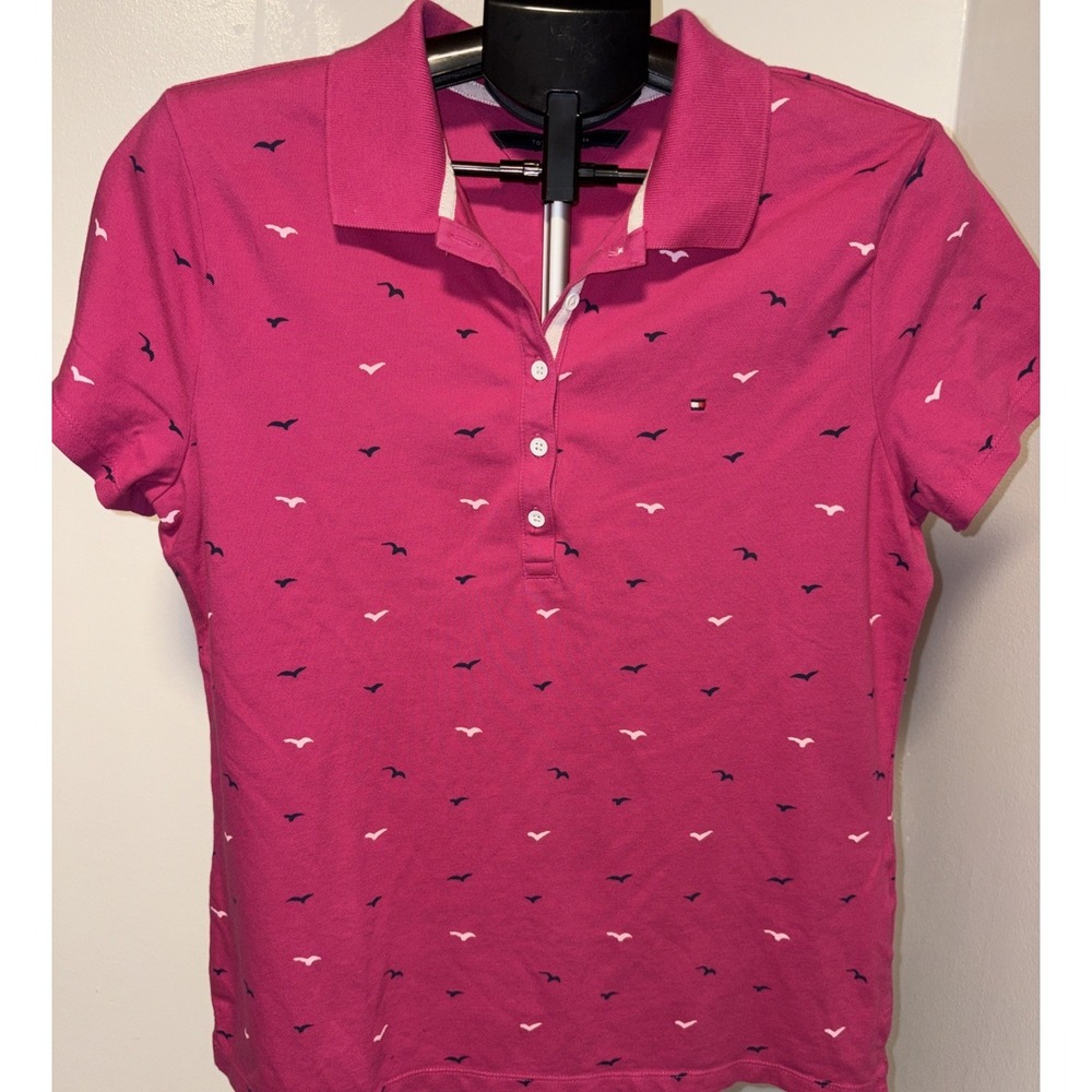 Women's Tommy Bahama Polo Shirt - XL Pink with Birds print